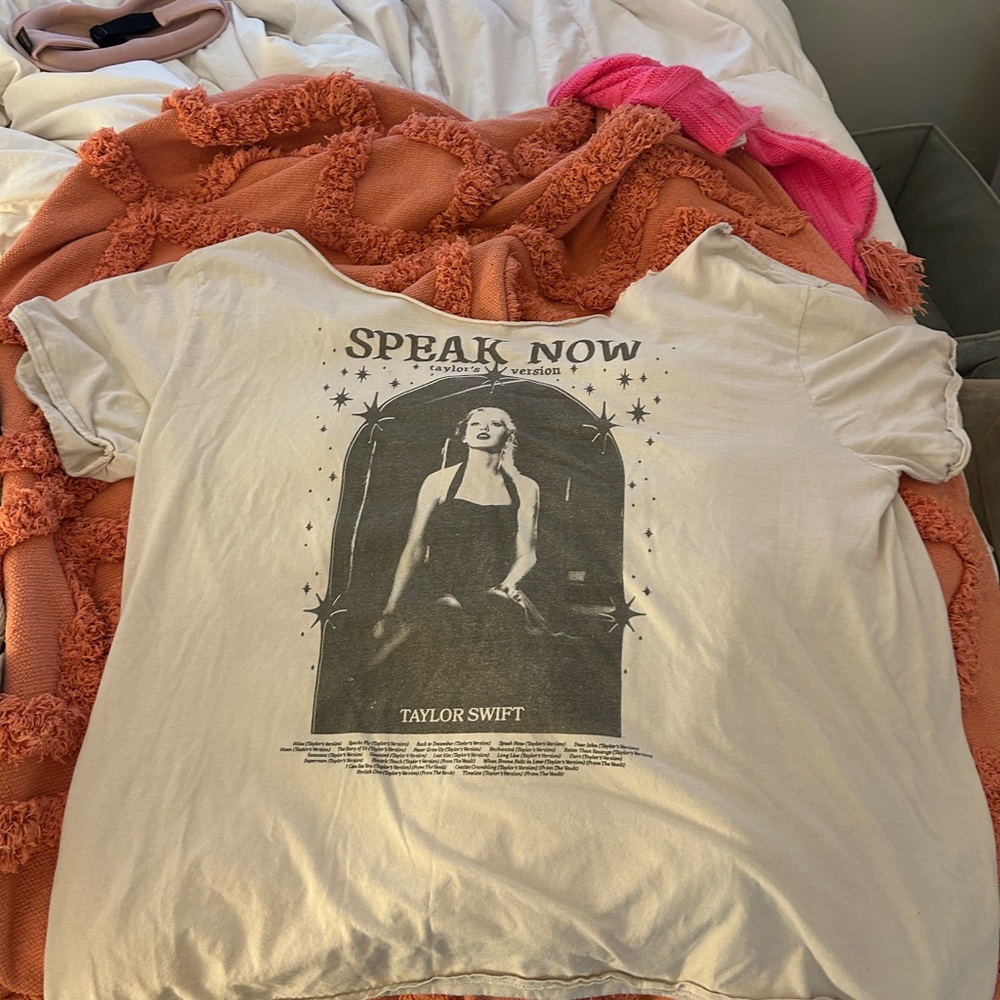 SOLD! 
Taylor Swift Merchandise Graphic Off-Shoulder Top